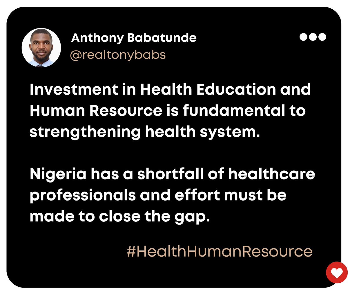 All this running to the UK for treatment is not the solution.

Our politicians must be aware that many emergency situations will be a sorry state before they are flown out.

It's time to invest in Healthcare. No to empty promises.

#HealthForAll 
#humanresource
#AnthonyBabatunde