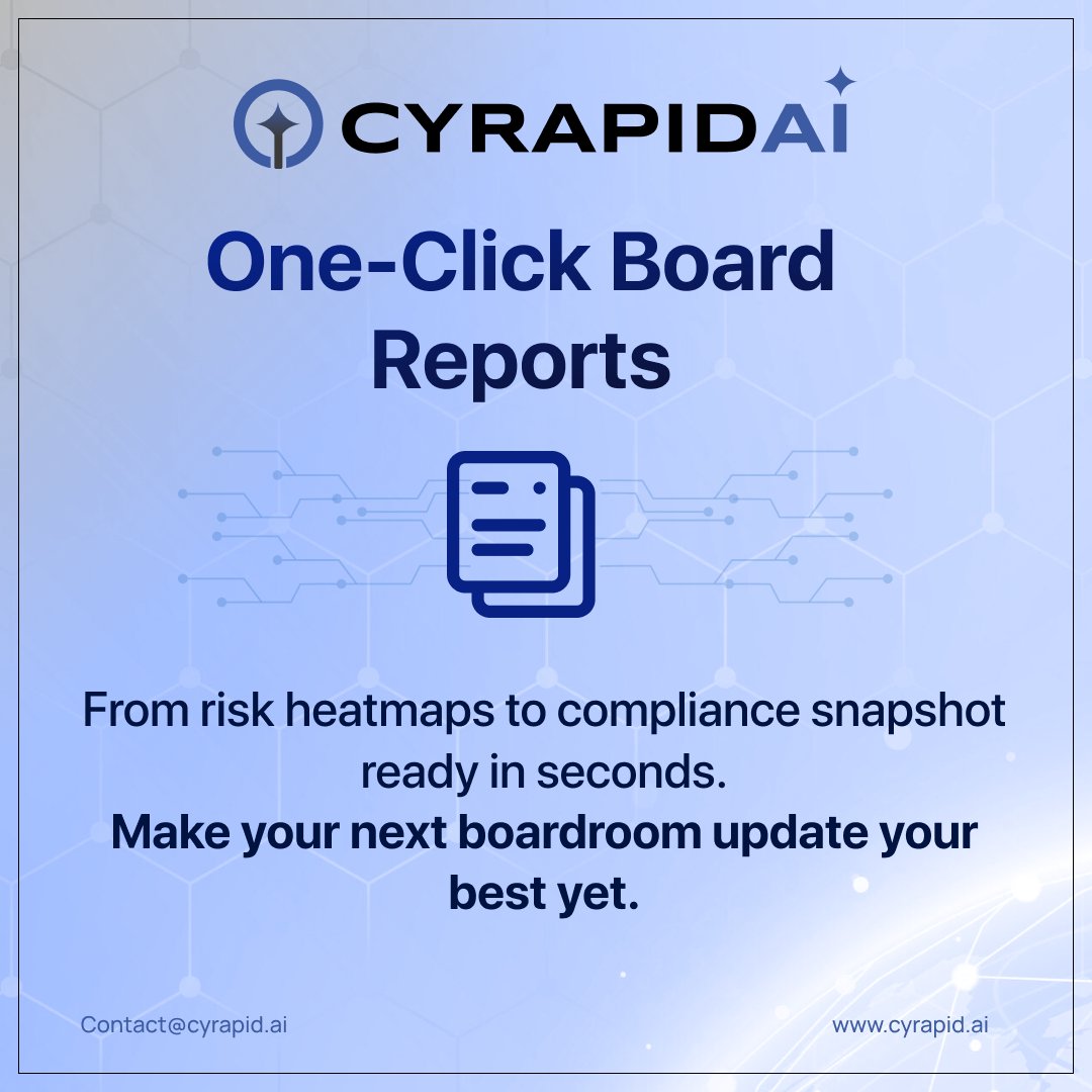 CYRAPID_GenAI's tweet image. Still making board reports manually?

CYRAPID AI creates visual-rich, business-ready reports in 1 click.
📈 Heatmaps &amp;amp; insights auto-generated
⏱ 95% faster reporting

👉 cyrapid.ai

#BoardReporting #CISO #CyberRisk #Compliance #CYRAPIDAI