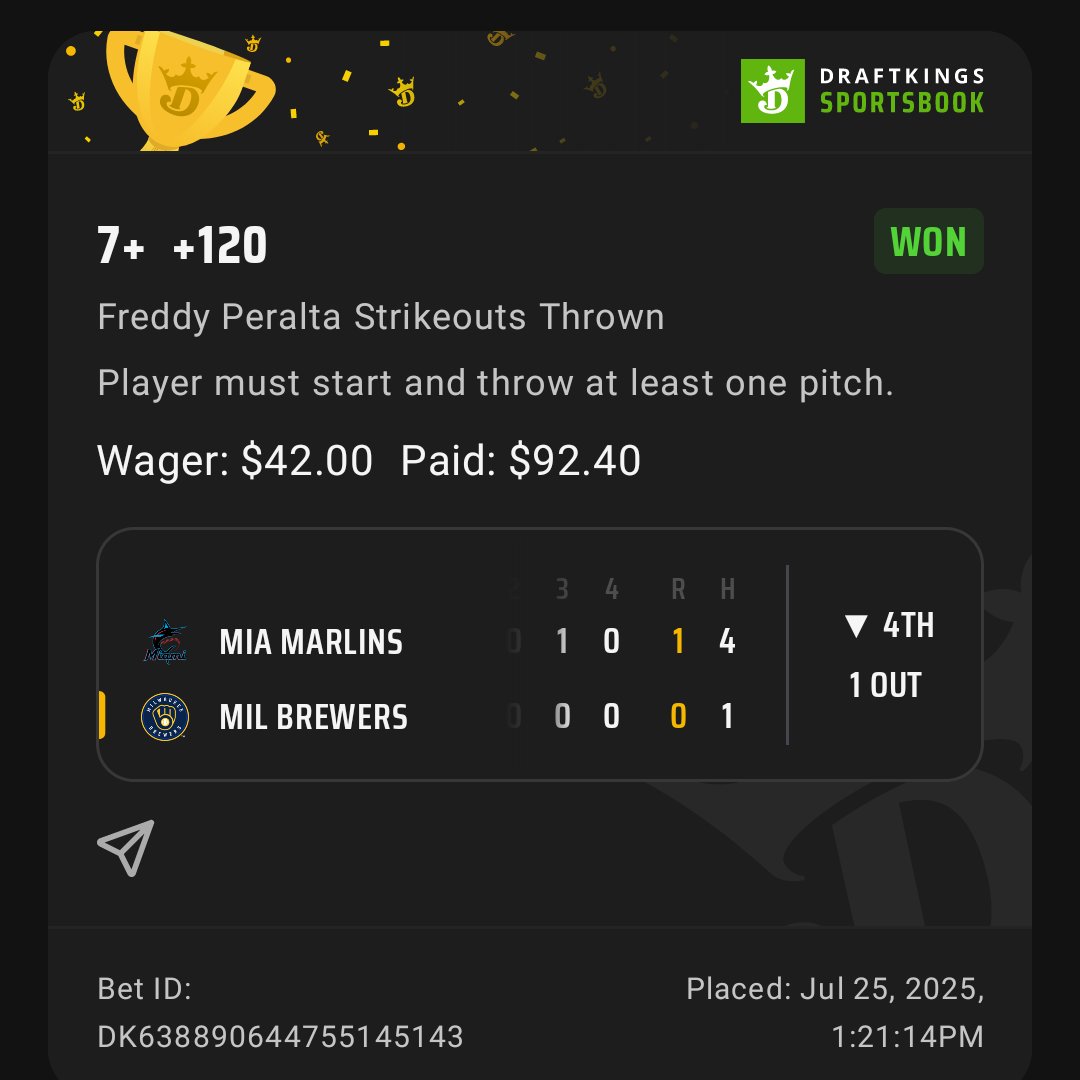 Another day another dub for #TheBalkingDead nice start but it's how do we finish! #GodIsGood

Peralta 7+ 🤑+$50

SDP 🤑+$50
Peralta 6+✔️ 
Ramierez 1K✔️

May God bless the rest of our action today #JesusIsGod