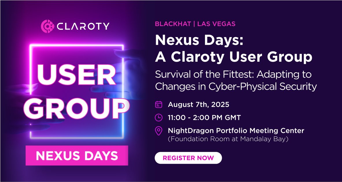 Claroty's tweet image. 📣 ATTN Claroty customers: If you're in the Vegas area or attending #BHUSA, come join our User Group and enjoy lunch on us.Engage in roundtable discussions and learn the future of @Claroty products. ☑️ More details and reserve your spot: hubs.li/Q03xPmyf0