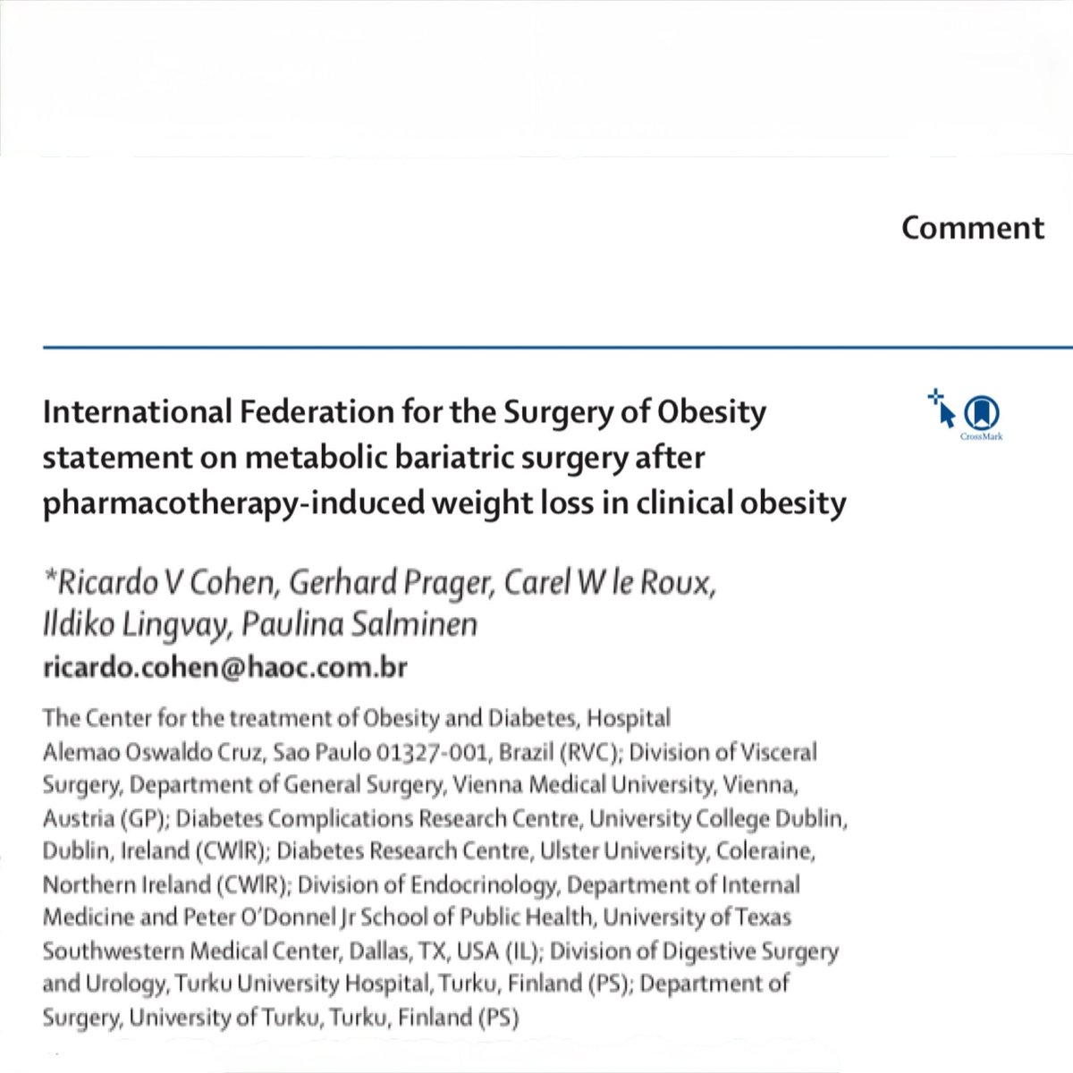 rvcohen's tweet image. IFSO statement@Lancet DE: Med-induced WL isn't a reason to delay bariatric surgery. Many stop meds due to cost, intolerance, or wanting a "definitive" fix. Clinicians must not wait for the predictable relapse of complications. The goal is sustained health, not temporary metrics
