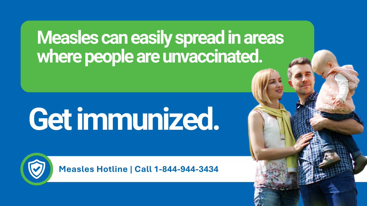 Getting your #measlesimmunization is easy, free and effective. 📞 Call the Measles Hotline at 1-844-944-3434 to book your immunization appointment, check your records or get more information.