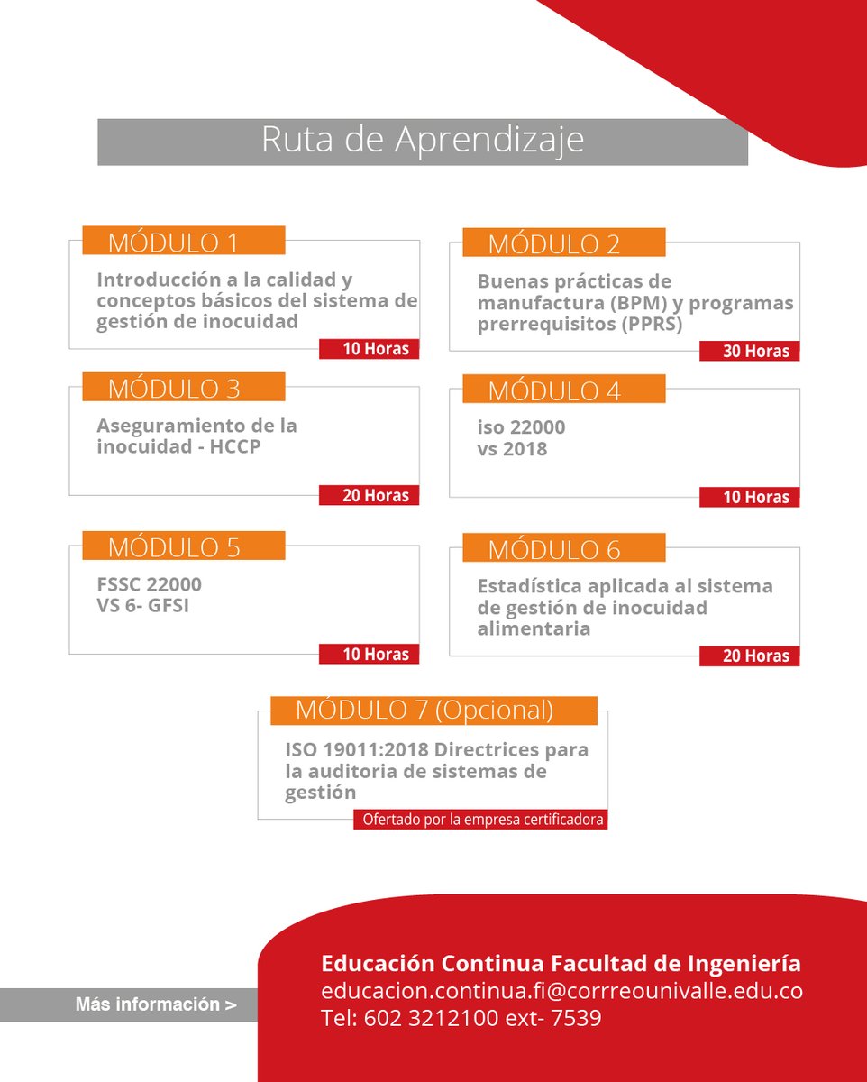 ¿Trabajas en el sector alimentario y quieres marcar la diferencia? Actualízate con el Diplomado Sistemas de Gestión de Inocuidad Alimentaria. Adquiere competencias para diseñar, implementar y auditar sistemas como ISO 22000:2018, FSSC 22000 V6 y HACCP.

👉tinyurl.com/26c47jov