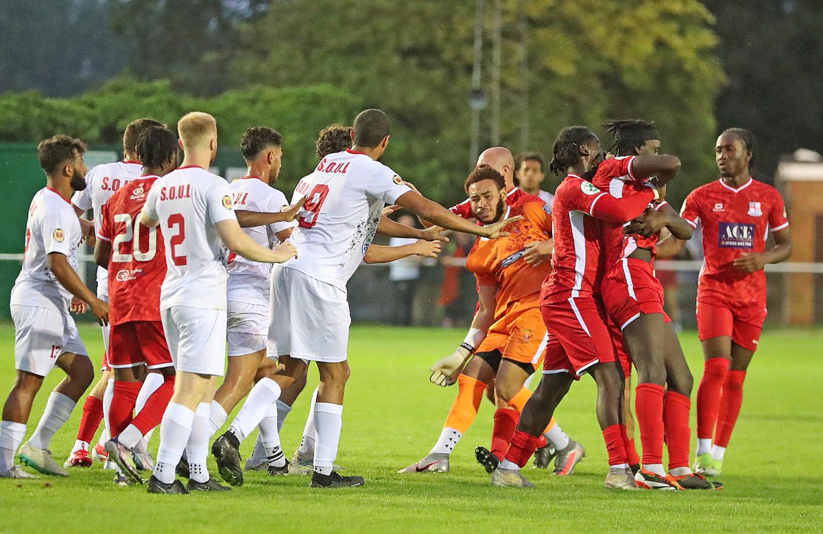 NickyHayesPhoto's tweet image. Despite two great goals from @rileyweir3 and @pedro_mechack it was a disappointing start to their @EssexSenior campaign for @EnsignOfficial as they are defeated 5-2 at home by @SoulTHFC in a feisty encounter which saw three red cards after a big second half melee @CJPhillips1982.