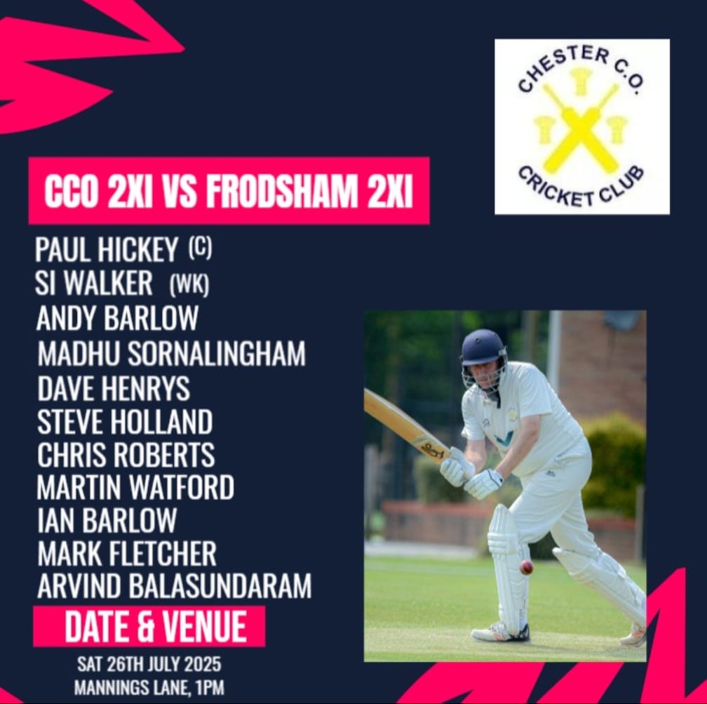 ChesterCOCC's tweet image. The weekend's team news is out!
The 1st XI travels to Malpas CC.
The 2nd XI host @FrodshamCC.
Lastly the Sunday XI makes the journey to @NantwichCC.