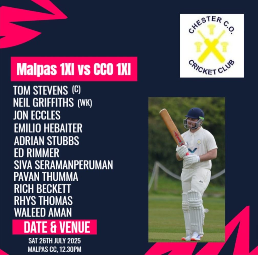 ChesterCOCC's tweet image. The weekend's team news is out!
The 1st XI travels to Malpas CC.
The 2nd XI host @FrodshamCC.
Lastly the Sunday XI makes the journey to @NantwichCC.