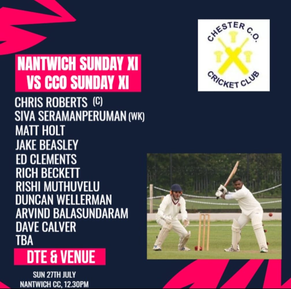 ChesterCOCC's tweet image. The weekend's team news is out!
The 1st XI travels to Malpas CC.
The 2nd XI host @FrodshamCC.
Lastly the Sunday XI makes the journey to @NantwichCC.