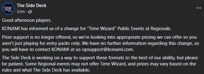 House_of_Champs's tweet image. Small indie Konami needs their Yu-Gi-Oh locals to pull Time Wizard up by the bootstraps and provide prizing themselves if they run them. Pretty sick to try to play "Look, they can choose to run them" now after backlash but it be at a loss to game stores.