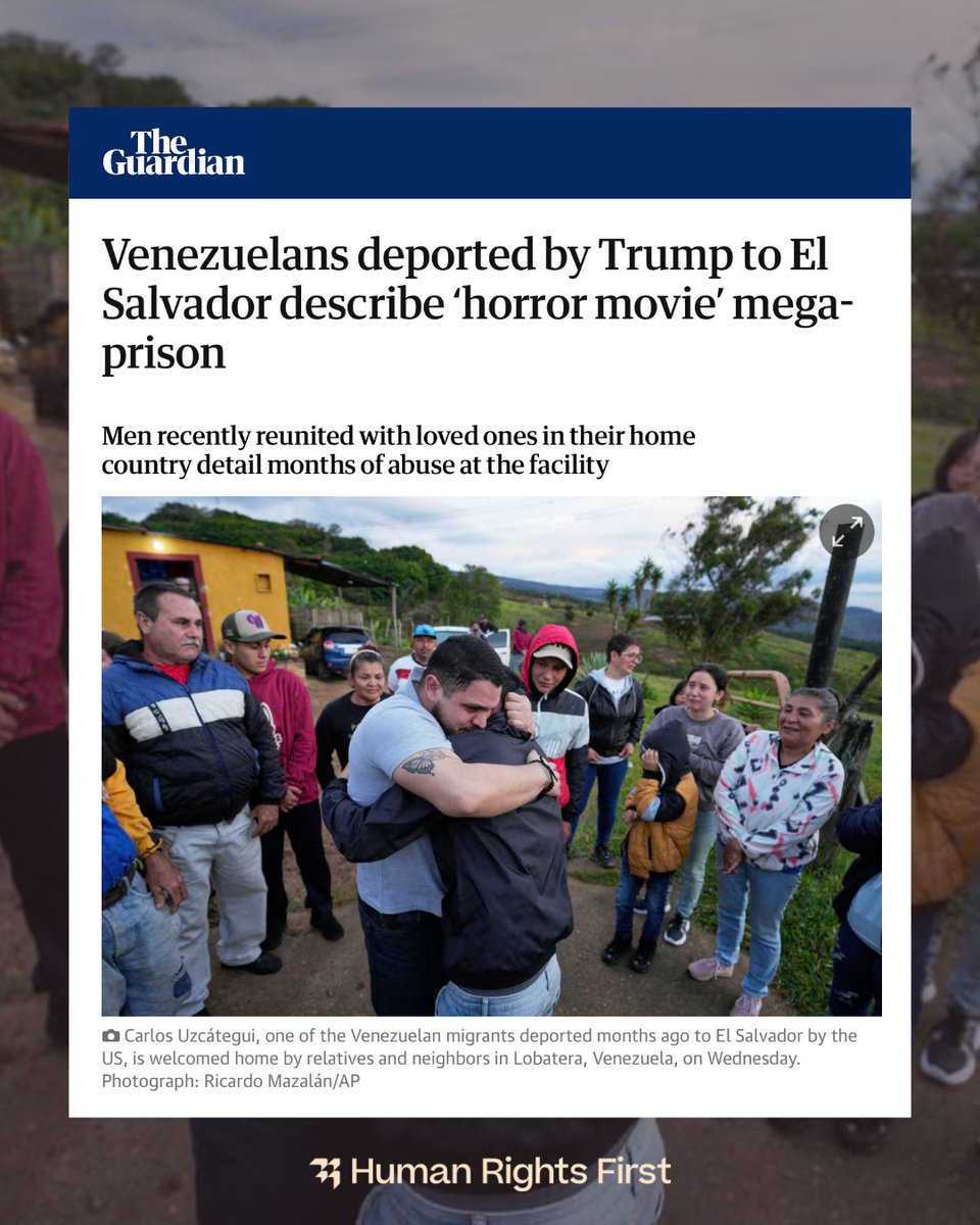 humanrights1st's tweet image. Carlos is finally free & reunited with his family after being disappeared to El Salvador’s CECOT torture prison. We continue to demand transparency, accountability, & the safe return of all who’ve been disappeared without access to due process.
Read more: theguardian.com/us-news/2025/j…