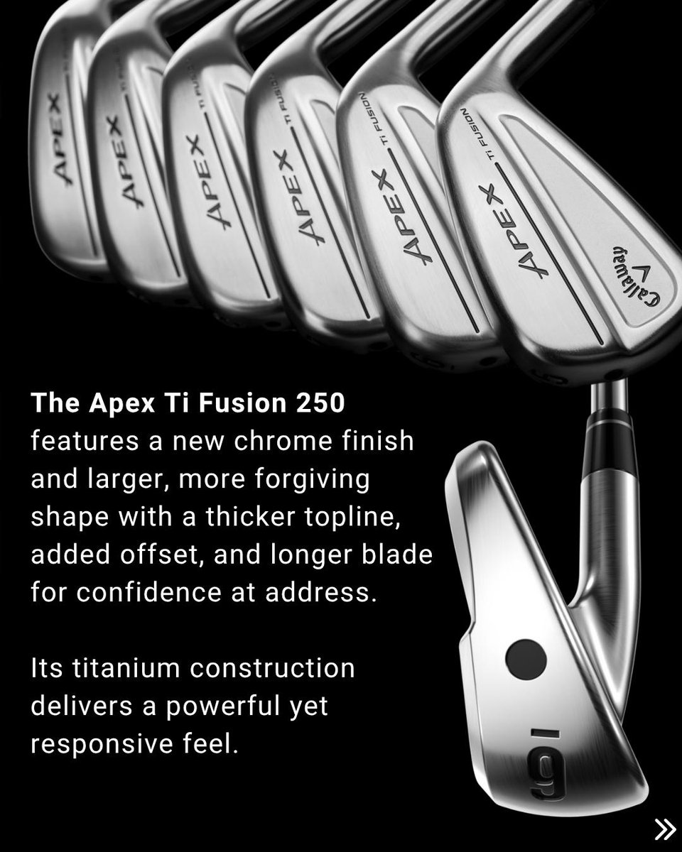 clubchampmedia's tweet image. (Post 2/2) Meet the new @CallawayGolf Apex Ti Fusion and Ti Fusion 250 — two elite designs built with titanium and AI Smart Face Technology, now in a chrome finish.
Which Apex are you building your bag around?
#ClubChampion #BetterFitLowerScores #ClubFitting #ClubFitters…