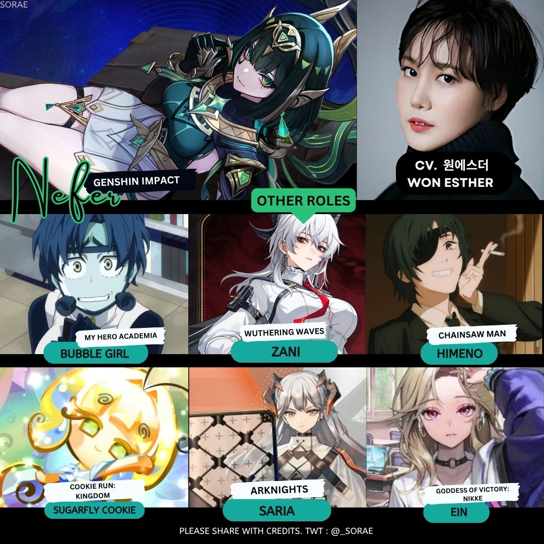 #Nefer KR VA - Won Esther 성우 원에스더

Other roles:
Wuthering Waves - Zani
Chainsaw Man - Himeno
Arknights - Saria 

#네페르 #성우원에스더 #원신 #GenshinImpact
