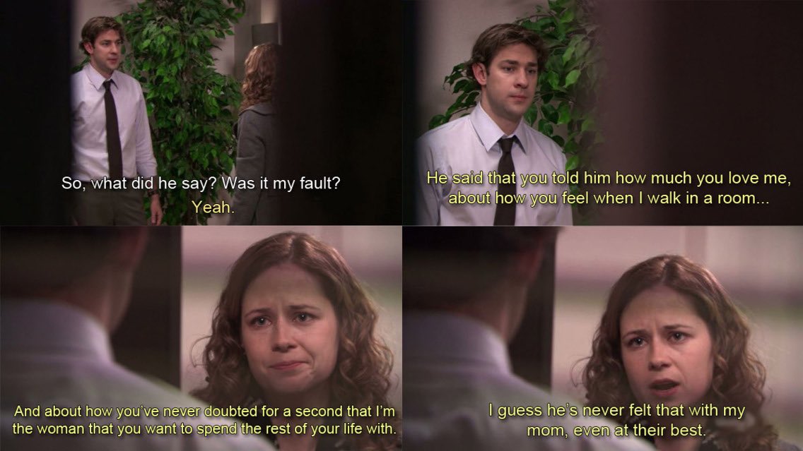 kittybeesly's tweet image. i think something that the “how did pam stay with roy for so long ?” crowd often forgets is that pam’s parents were also in a loveless marriage; from childhood, her model for what a partnership should offer was skewed. even when she felt no love for roy, she felt the need to stay