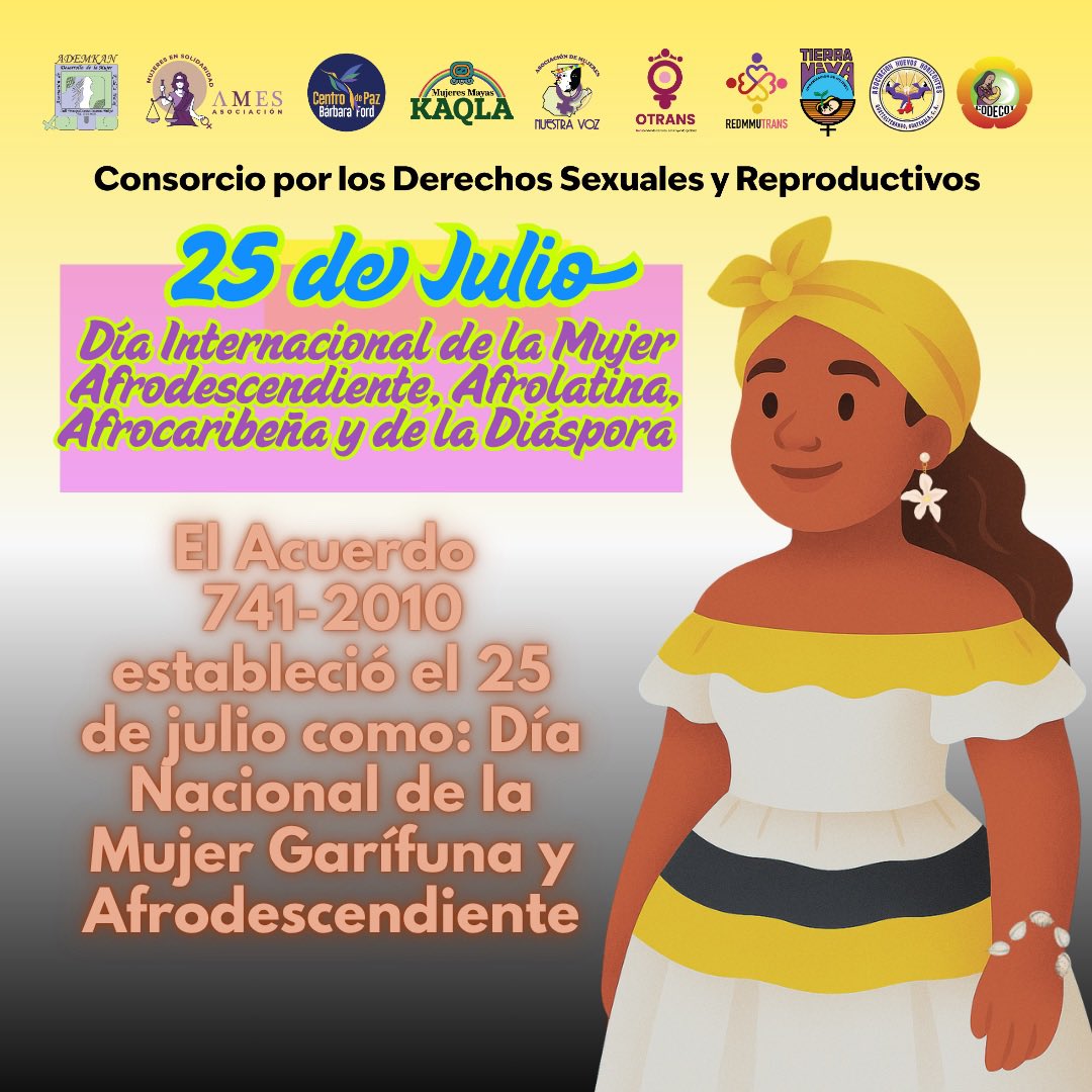 NosotrasConect1's tweet photo. 🇬🇹  ¡Día Nacional de la #MujerGarífuna y #Afrodescendiente en Guatemala! 🖤🤍💛

🌊 Desde el Consorcio por los Derechos Sexuales y Reproductivos, reafirmamos nuestro compromiso con sus derechos, voces y luchas.

#DíaNacionalDeLaMujerAfroGT #MujeresGarífunas #AfrodescendientesGT https://t.co/unDbHS2NaD