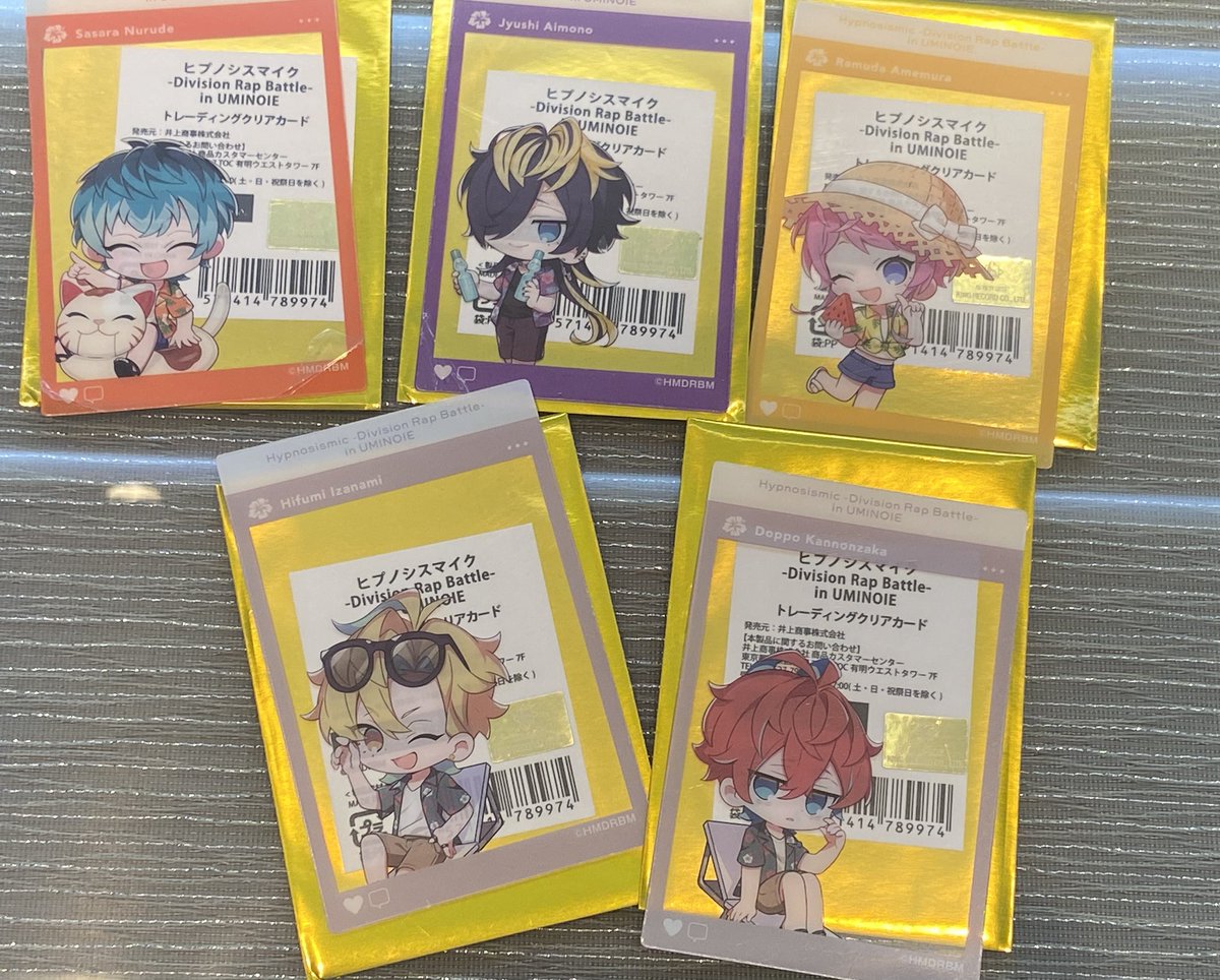 【交換】ヒプノシスマイク ヒプマイ 江ノ島 スイパラ

譲:コースター→独歩、獄
クリアカード→乱数、十四、☆簓、☆独歩、一二三

求:一郎、☆左馬刻

☆同士の交換優先かまとめての交換でお願いします。
26日（日）池袋での手渡しor郵送交換になります。お気軽にお声掛けくださいm(_ _)m