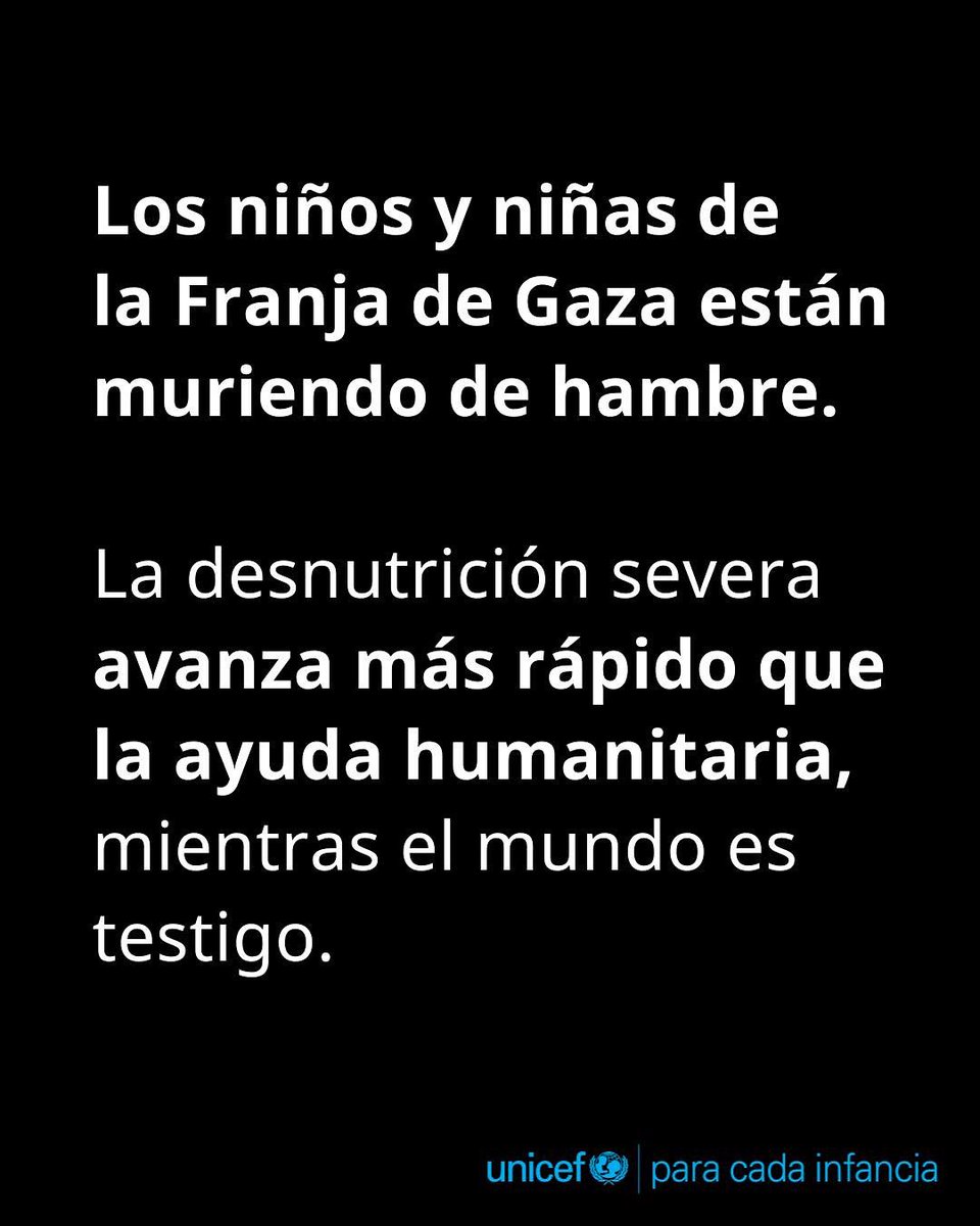 UNICEFMexico's tweet image. En solo 48 horas se ha reportado que al menos cuatro menores han muerto de hambre.
Más de 100 personas han perdido la vida por desnutrición durante esta guerra. El 80% eran niños y niñas.
Necesitamos un alto al fuego y la liberación de todos los rehenes. Y lo necesitamos ahora.