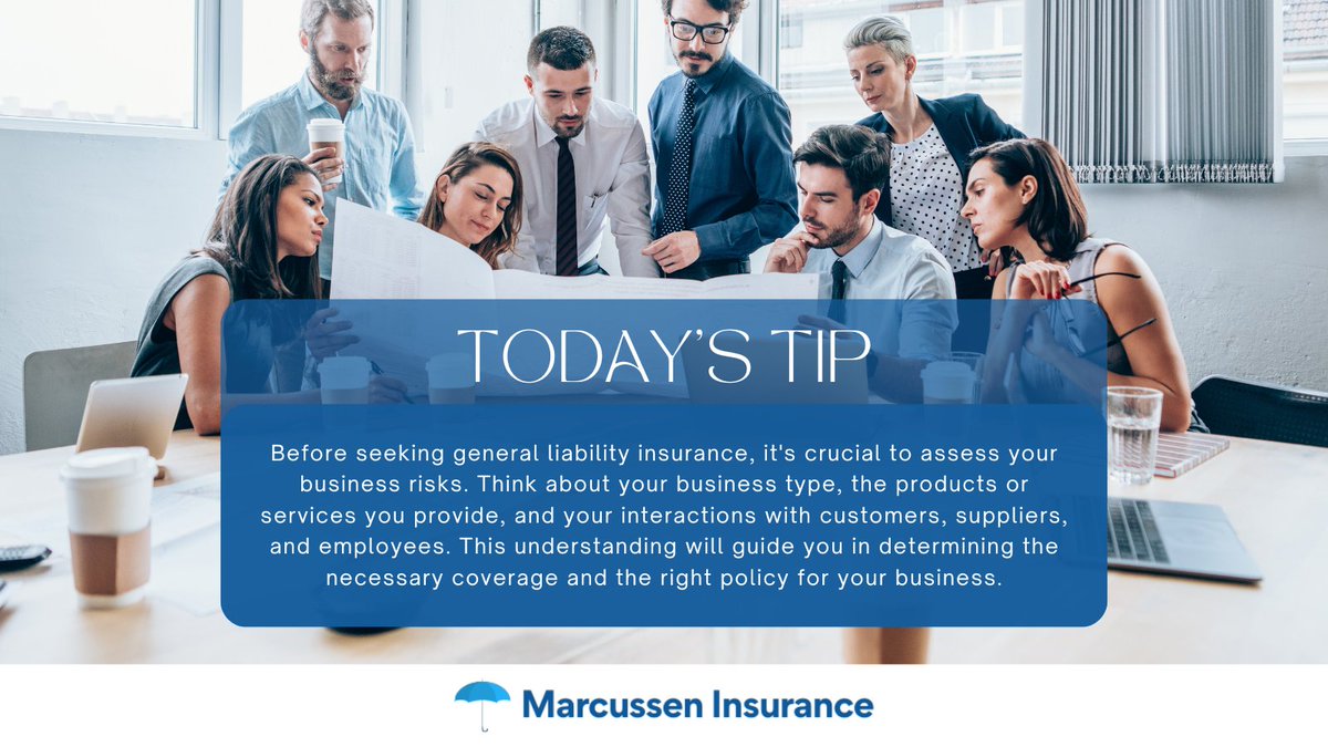 marcusseninsure's tweet image. Understand Your #BusinessRisks Before You Insure! Before purchasing #GeneralLiabilityInsurance, take a moment to assess your business risks—what you do, who you serve, and how you operate. A clear understanding helps you choose the right coverage. 📈 ✅

#InsuranceAgency