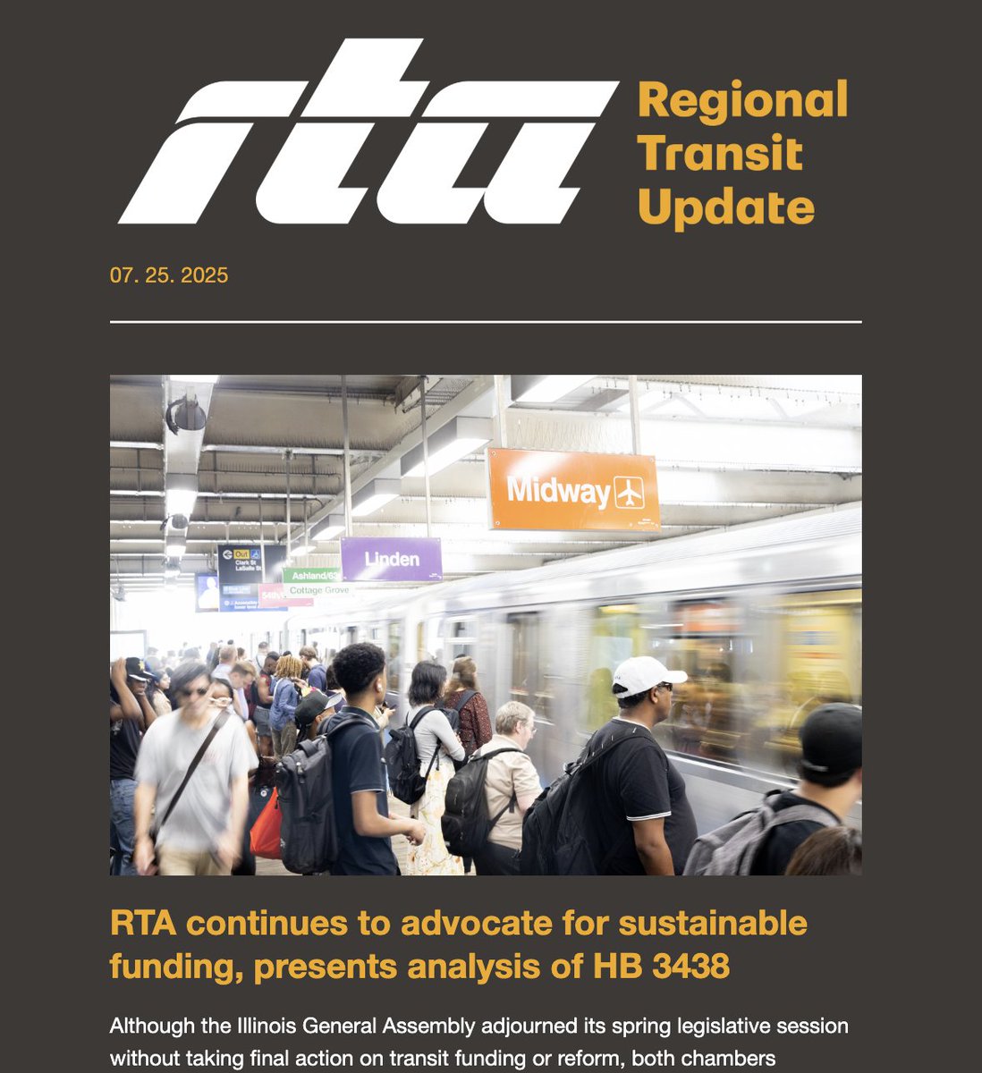 RTA_Chicago's tweet image. ICYMI, today's Regional Transit Update is jam-packed with all the latest RTA and Chicago transit news, updates, and projects. 🚉 Check it out and subscribe now to never miss a future newsletter! 📩 mailchi.mp/rtachicago.org…
