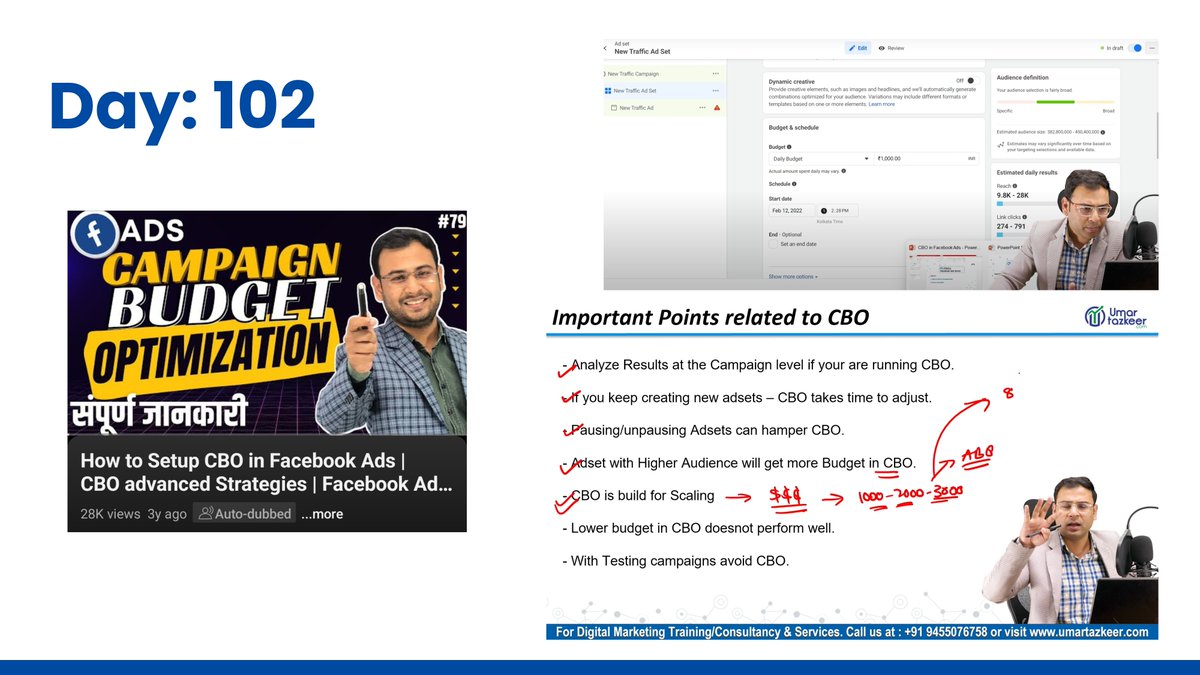 Surajmahar0001's tweet image. Day 102/111 🎯
Learned how CBO (Campaign Budget Optimization) in Facebook Ads scales your campaign by auto-distributing the budget to top ad sets!
@CodeforChange2 
#Day102LearningForChange