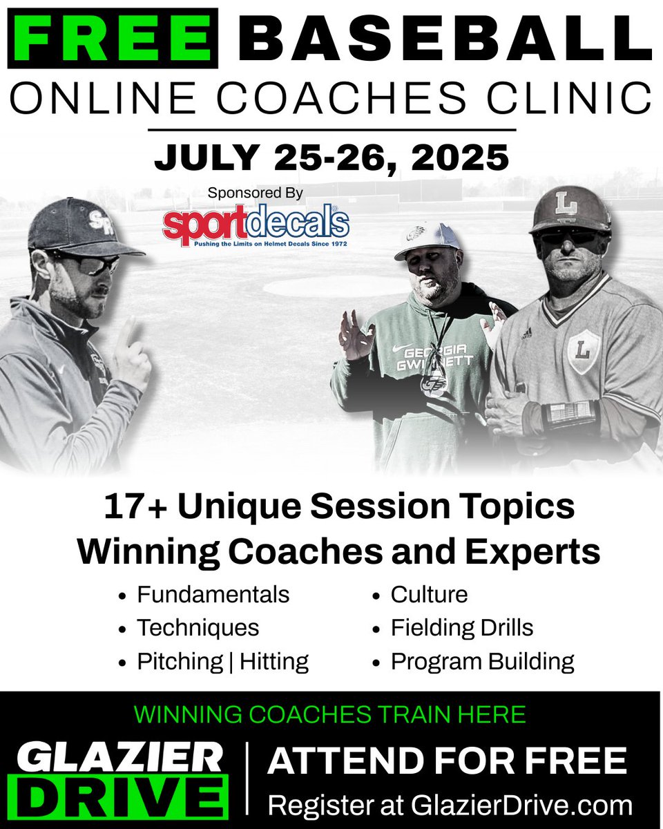 BaseballToolbox's tweet image. Glazier&apos;s FREE online baseball clinic is live.

17 Sessions ~ 15 hours of instruction over 2 days

Join here: production.glazierdrive.com/online/schedul…