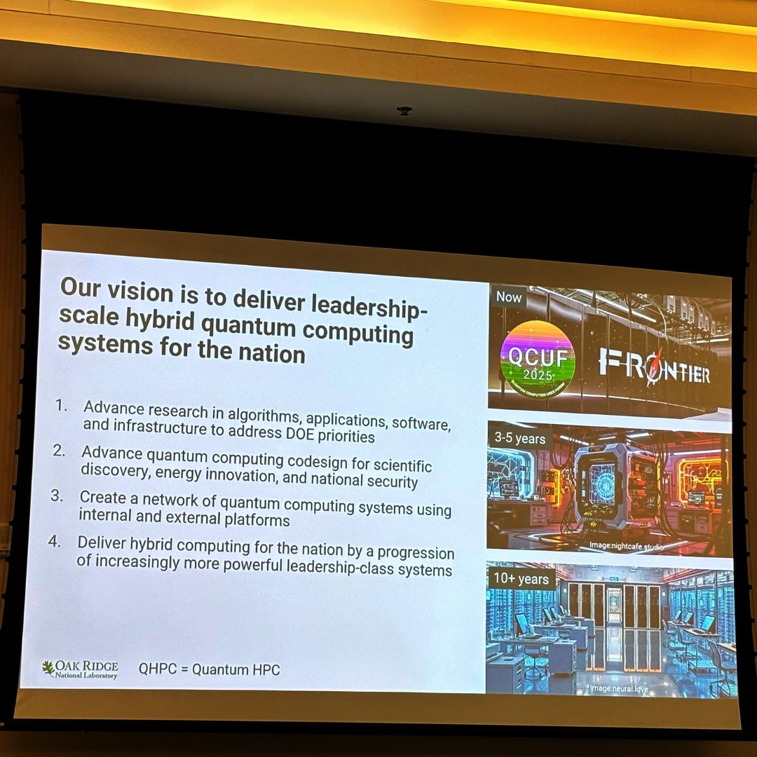 OLCFGOV's tweet image. The inaugural @ORNL Quantum Systems & Software Workshop (OQSSw) kicked off Friday morning with opening remarks from ORNL's Amir Shehata and @QuantumSciCtr's Travis Humble.
The morning later included talks from @IBM, @QuantinuumQC and @MunichQuantum. 🌟