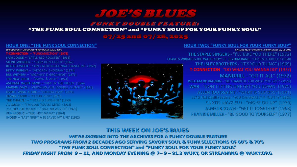 wuky's tweet image. Joe's Blues salutes Crunk Funkster DeBraun Thomas
with a funky double feature...
Two shows from the archives out of 2005 -
"The Funk Soul Connection"
& "Funky Soup For Your Funky Soul"
Tonight 9 to 11 - 91.3 or wuky.org