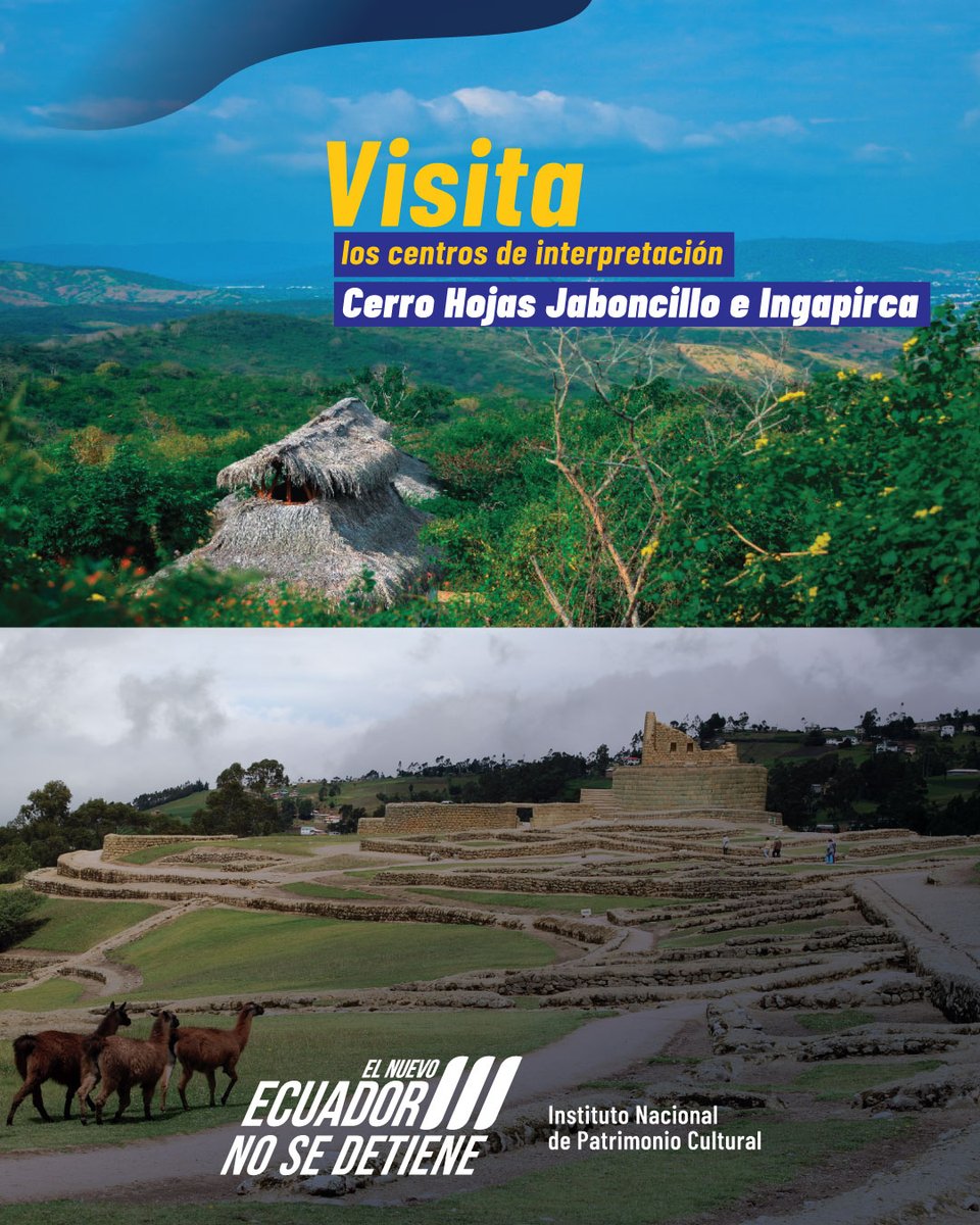 Los Centros de Investigación e Interpretación Cerro Hojas Jaboncillo e Ingapirca atienden con normalidad en sus horarios establecidos.
Te invitamos a recorrer estos espacios patrimoniales que resguardan y difunden nuestra historia ancestral.
📲 Ingresa a: patrimoniocultural.gob.ec/visitas-y-reco…