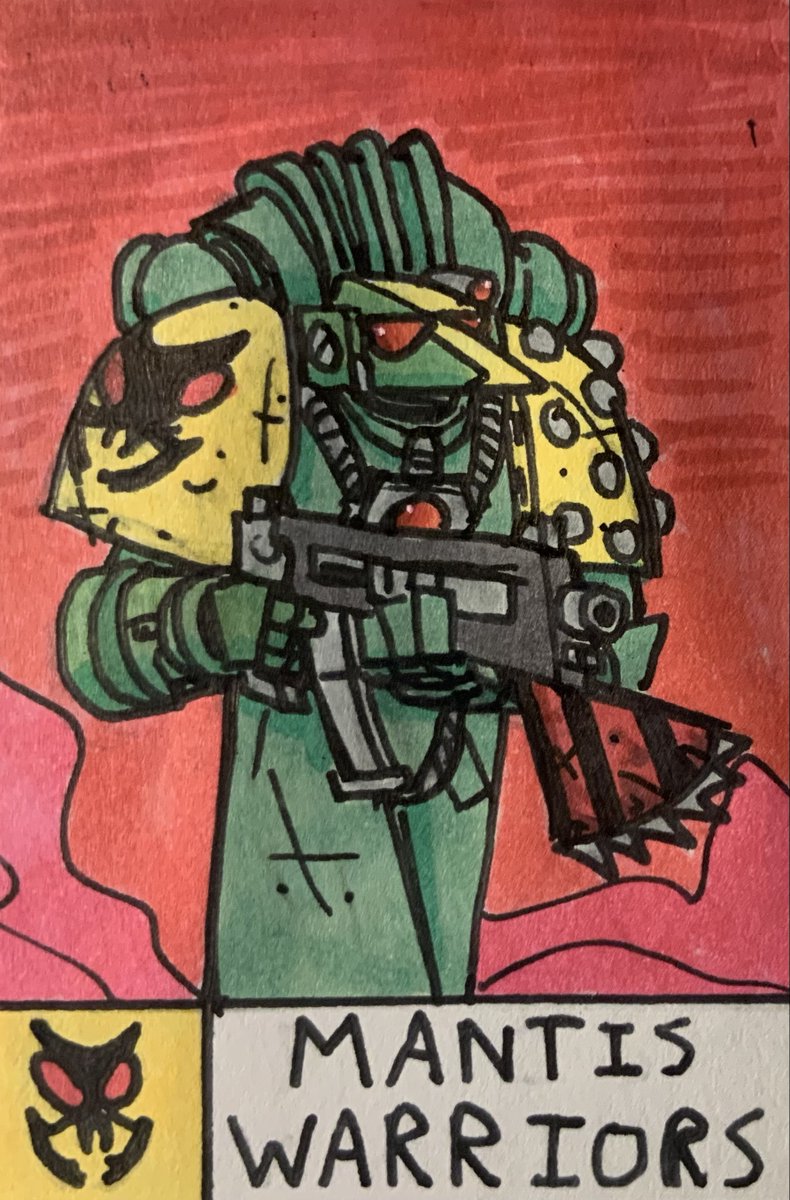 Lambdafallout12's tweet image. [Mantis Warriors]
A Rouge Trader-esc Era mk6 “Beakie’ Space Marine of the Mantis Warriors Chapter