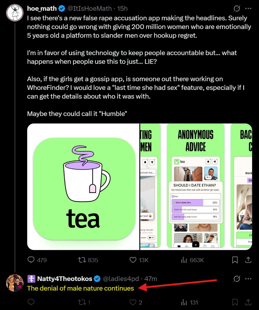 CarlBoylin's tweet image. Says the one who denies female nature constantly, oh the irony AGAIN!