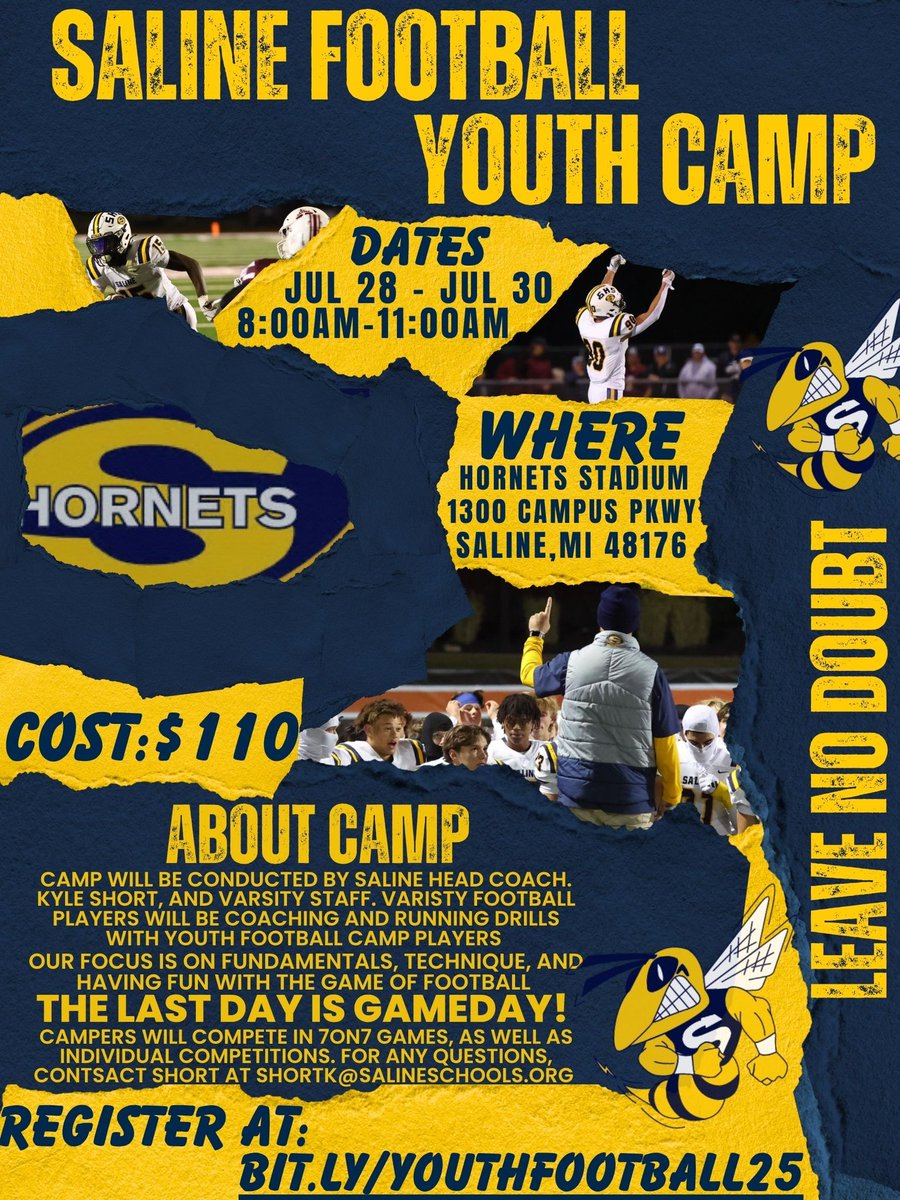 Last chance to SIGN UP!! 
salineonline.reg.eleyo.com/course/1372/su…

<a href="/SalineFootball/">Saline Football</a>