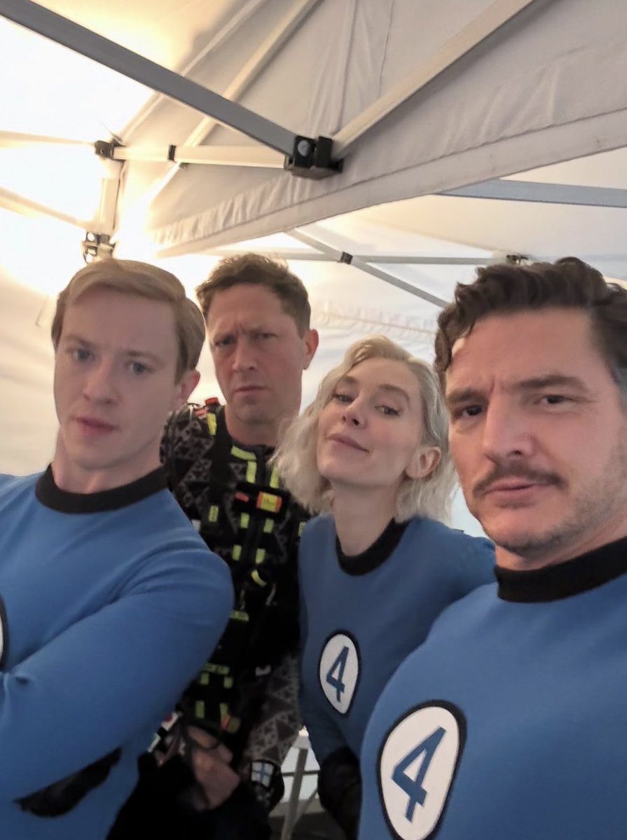 pascalarchive's tweet image. Pedro Pascal with Vanessa Kirby, Ebon Moss-Bachrach and Joseph Quinn on the set of ‘THE FANTASTIC FOUR: FIRST STEPS’