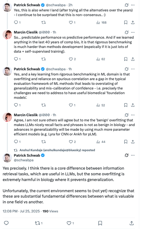 mackenziejem's tweet image. Excellent discussion on current usefulness of bio models being limited due to lack of generalization
