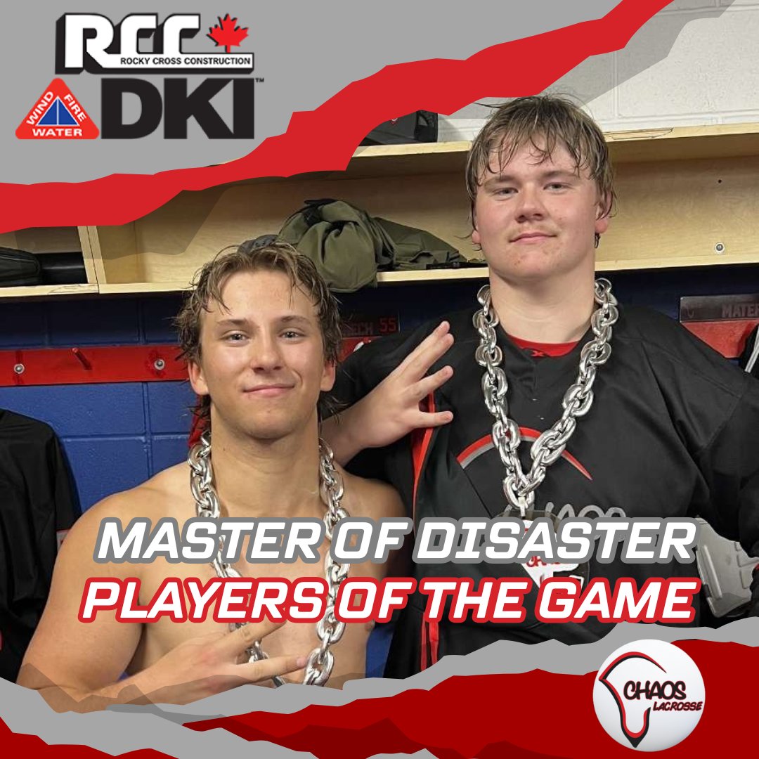 Master of Disaster Players of the Game honours!
Coaches selected #22 Evan Rieger his speed in transition, grit, and relentless work getting loose balls. The Captains’ choice went to #55 Grant Petronech for his physical presence and dependable work on the penalty kill. 🥍❤️🖤🩶