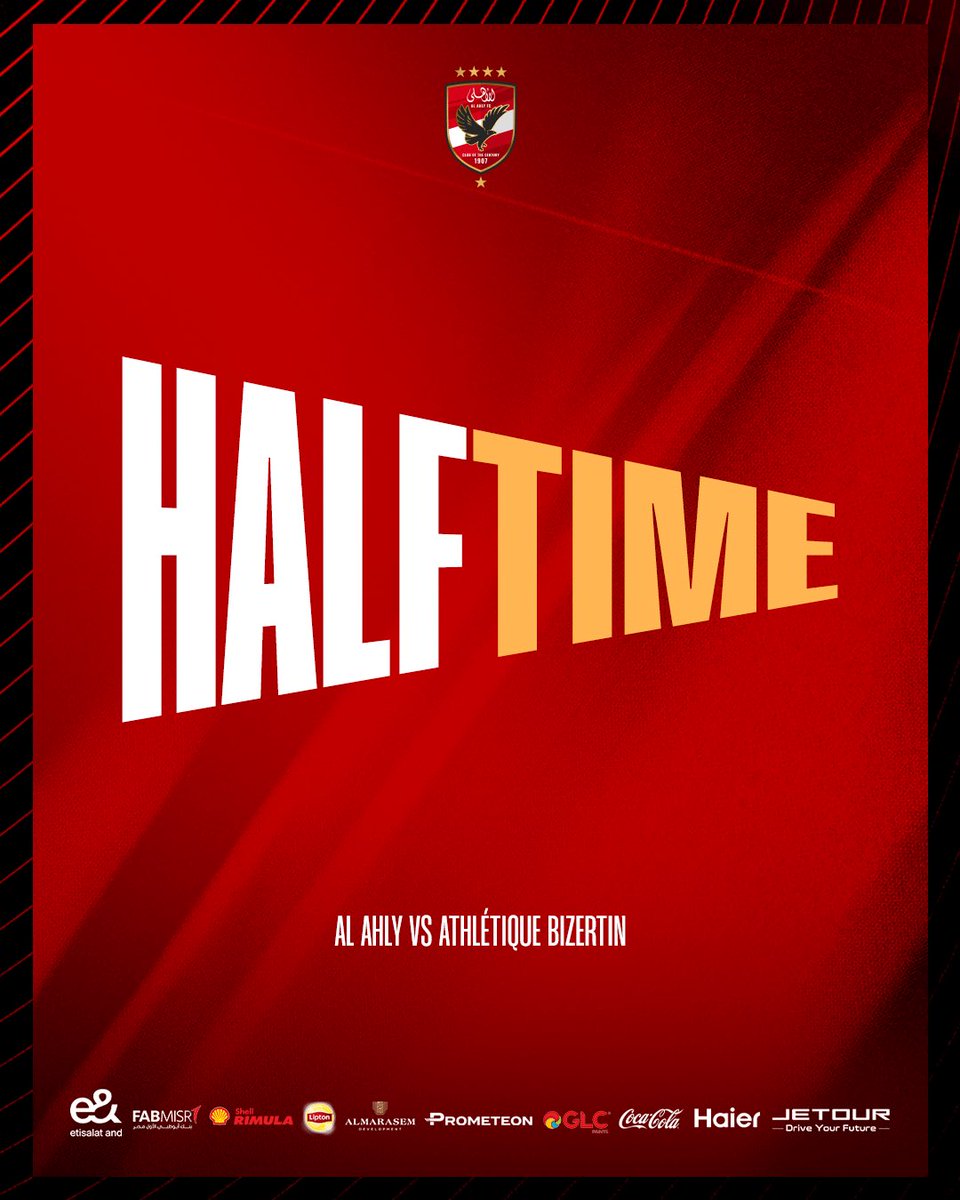 AlAhlyEnglish's tweet image. Leading at the break โธ๏ธ ๐คฉ
AL AHLY 2๏ธโฃ
ATHLรTIQUE BIZERTIN 0๏ธโฃ