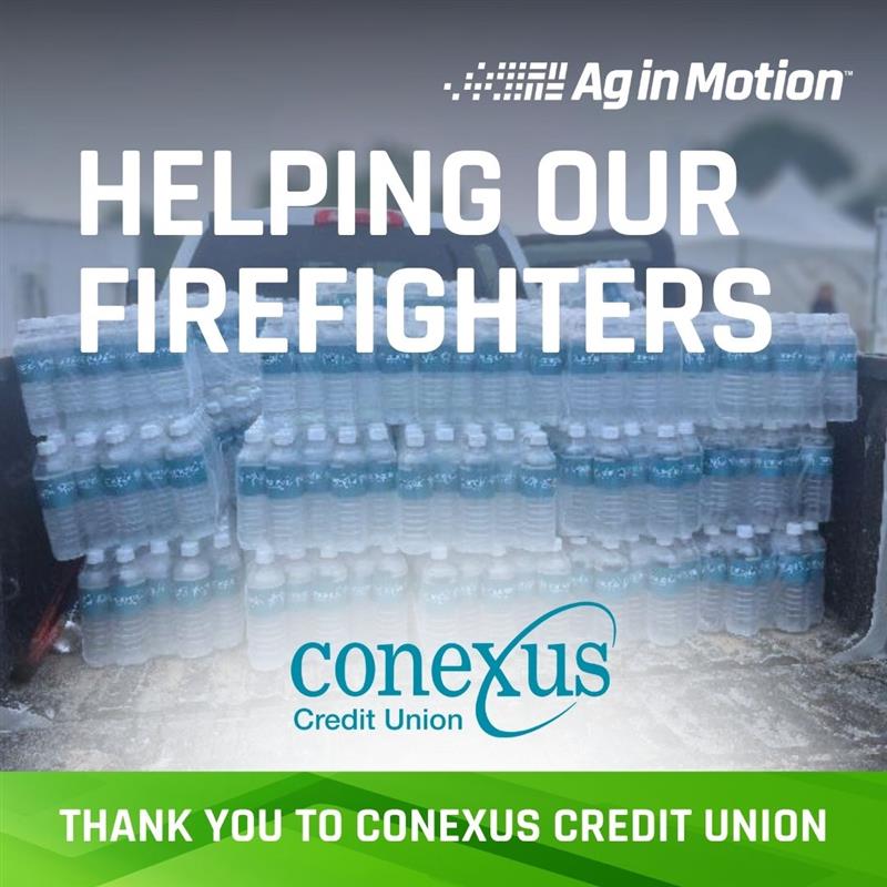 AginMotion's tweet image. A huge thank you to @Conexus_CU for donating their pallets of water to support local firefighting efforts after Ag in Motion. They helped crews at the Langham and Borden Fire Departments currently fighting fires in the area.
Thank you to our firefighters and Conexus!