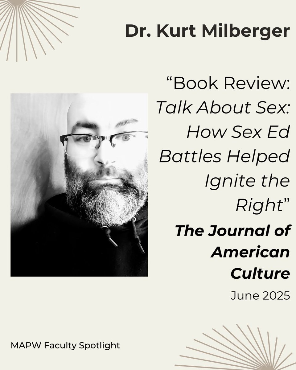 kenn_state_mapw's tweet image. 💫MAPW Faculty Spotlight 💫
Dr. Kurt Milberger wrote a book review for 𝘛𝘩𝘦 𝘑𝘰𝘶𝘳𝘯𝘢𝘭 𝘰𝘧 𝘈𝘮𝘦𝘳𝘪𝘤𝘢𝘯 𝘊𝘶𝘭𝘵𝘶𝘳𝘦. Congratulations, Dr. Milberger! #getyourwriteon
📖 Read the review: onlinelibrary.wiley.com/doi/10.1111/ja…
#kennesawstate #mapw #facultysuccess #bookreview