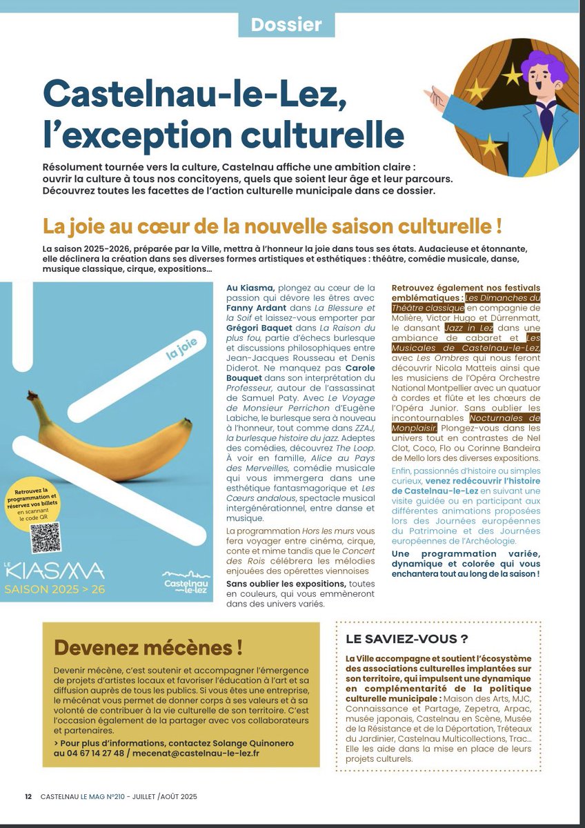 SRosRouart's tweet photo. 🎭 « Quand les élus font le choix fort de la culture »

Dans un contexte de tensions budgétaires, certaines collectivités font un choix clair : celui de continuer à investir dans la culture, envers et contre tout.
L’article du Monde revient sur ces élu·es qui considèrent la culture non pas comme une variable d’ajustement, mais comme une priorité politique, sociale, éducative et humaine.

🌟 J’ai eu l’honneur d’être mise en lumière comme l’une de ces élues dans le dossier « Castelnau, l’exception culturelle ».
Depuis 2020, à Castelnau-le-Lez, nous portons une politique structurée, vivante et inclusive. Une politique qui fait de la culture un levier de lien social, d’éducation et de plaisir partagé.

🎟️ Spectacles dès la maternelle, politique « hors les murs », tarif symbolique d’un euro pour les moins de 12 ans, théâtre de verdure spectacle vivant au cœur du parc… Notre engagement ne faiblit pas. Il s’intensifie.

💬 Parce que la culture n’est pas un supplément d’âme. Elle est ce qui relie, ce qui émancipe, ce qui soigne aussi.

📌 Merci au Monde et à toutes celles et ceux qui partagent cette conviction et ce combat.
@FLafforgue @CastelnauleLez @lemondefr 

#Culture #ÉlusLocaux #CastelnauLeLez #ÉducationArtistique #PolitiquesCulturelles #ÉgalitéFemmesHommes #TerritoiresEnActions #CulturePourTous