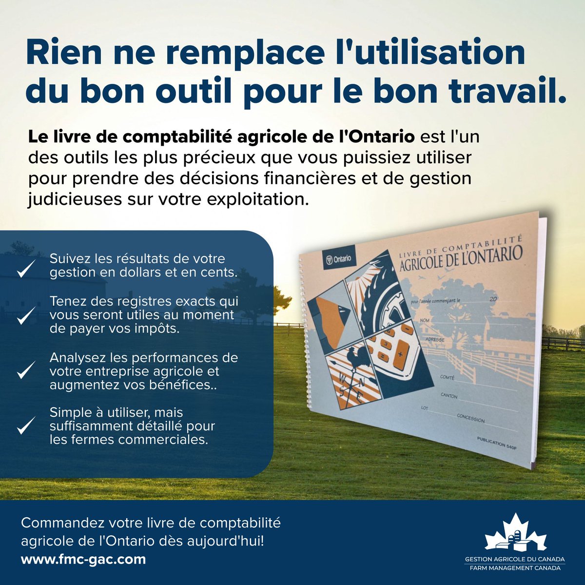 FMC_GAC's tweet image. Des livres bien tenus, voilà qui engendre de meilleurs profits et une meilleure gestion financière. Malgré tout, il s’agit souvent là d’une tâche négligée. Le « Livre de comptabilité agricole de l’Ontario » vous aide à organiser, passer en revue et utiliser vos dossiers de…