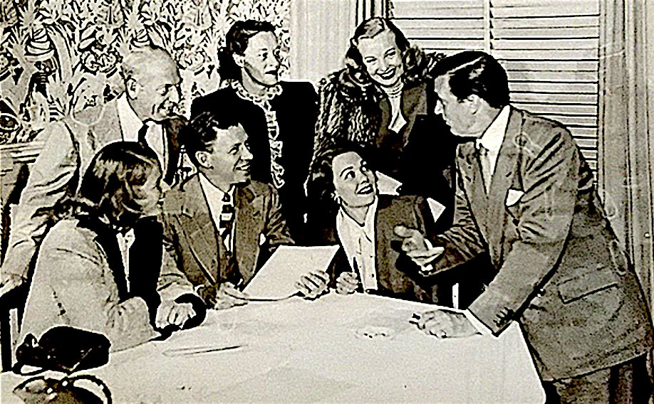 StoliarSteve's tweet image. Quite the lineup: A 1945 meeting of the Screen Actors Guild&apos;s Hospital Tours Committee, held at the Beverly Hills Hotel. Standing: Harpo, Anne Revere, Hillary Brooke, and Walter Pidgeon. Seated: Ingrid Bergman, George Murphy (president of SAG at the time), and Jane Wyman.