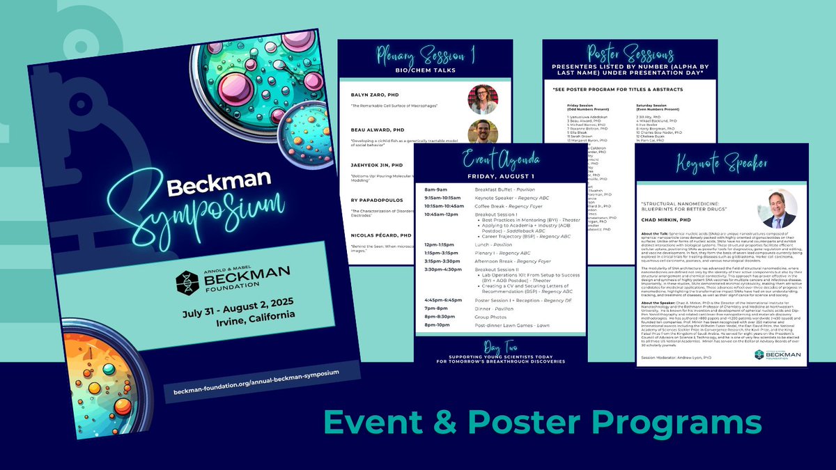 Our 2025 #BeckmanSymposium Event Program is now available! Check it out on our Symposium webpage along with other resources like our Poster Program, Number Assignments, At-a-Glance Agenda, Shuttle Schedules, and more. ow.ly/QStO50Wvrs6