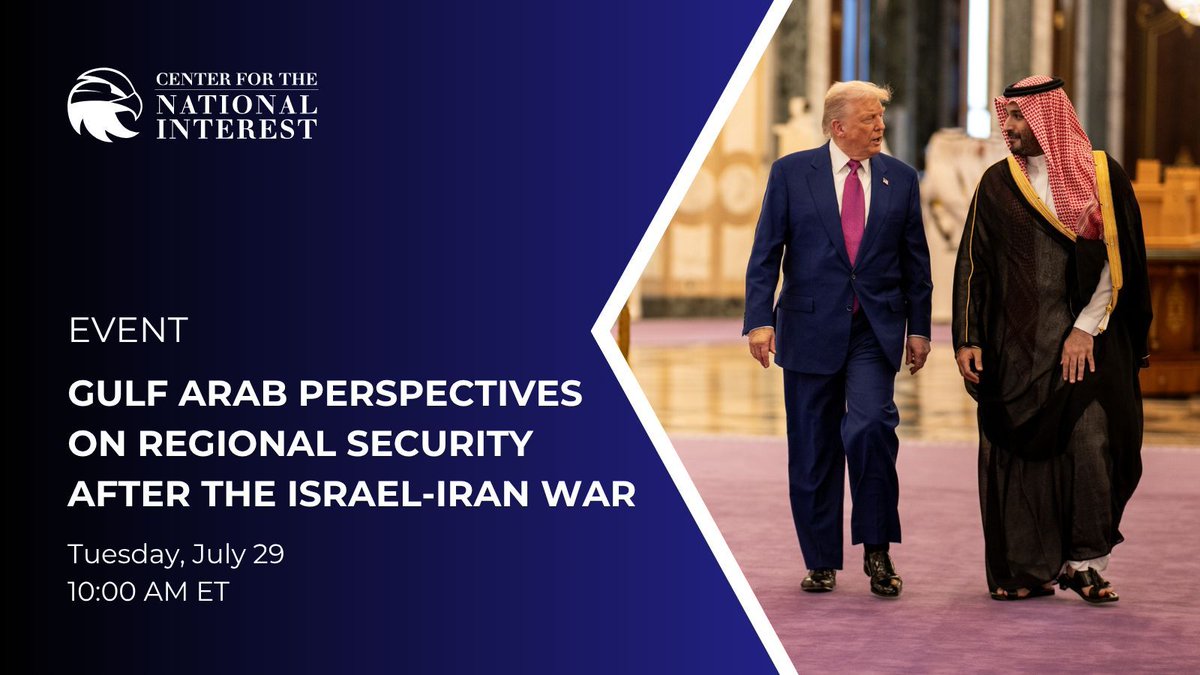 CFTNI's tweet image. TUESDAY | With Israel ascendant and the conflict in Gaza dragging on, how interested are Gulf Arab states in making common cause to balance against Iran? Join us for an expert panel feat. @AzizAlghashian & Umer Karim, mod. by @GregPriddy1.
Register now: buff.ly/G81v1M2