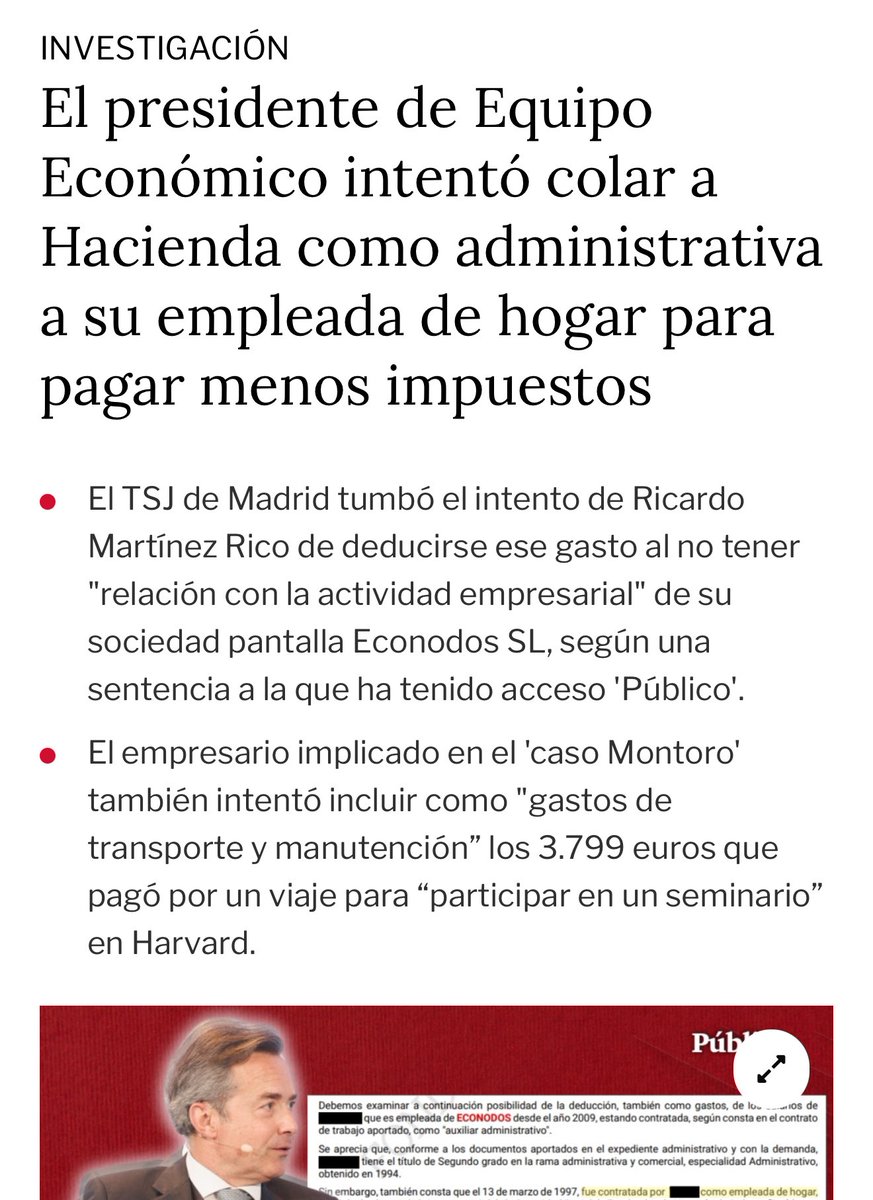 crispmarcote's tweet image. Pero esta gente? 😱
El presidente de Equipo Económico intentó colar a Hacienda como administrativa a su empleada de hogar para pagar menos impuestos. publico.es/politica/tribu…