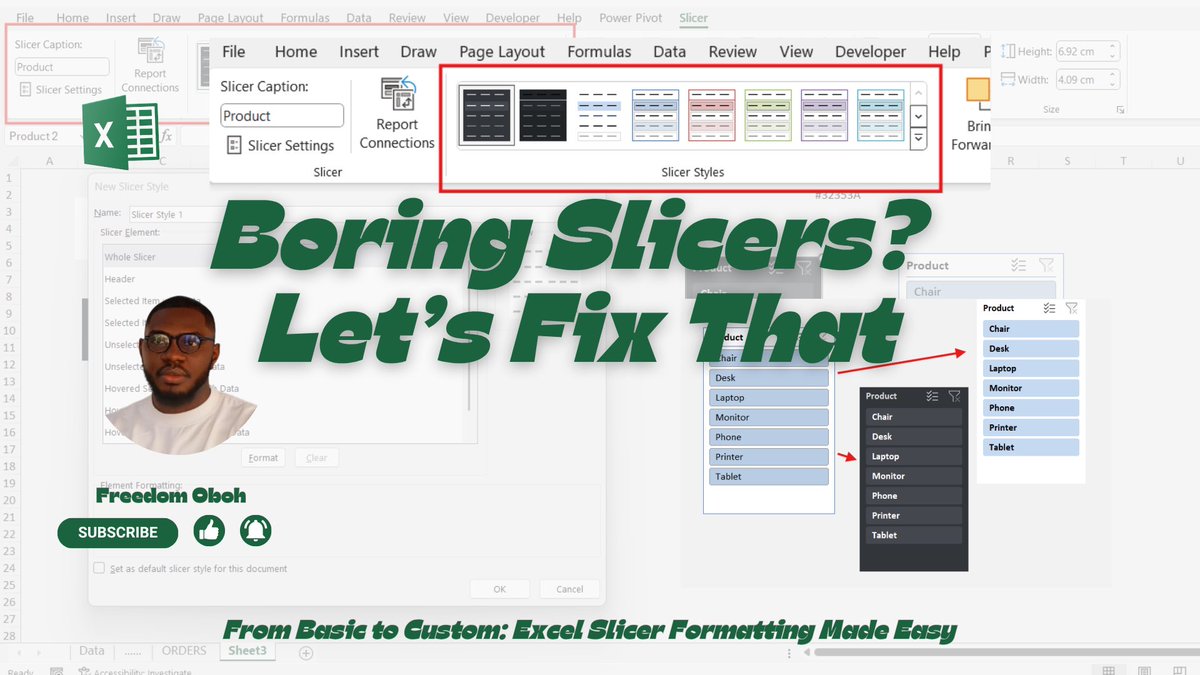 ObohX's tweet image. Boring Excel Slicers ? Let’s Fix that …
VIDEO IS OUT NOW on my YouTube channel
Here 👉 youtu.be/UsCvD57-PbI?si…
#Excel #Datavisulization #Slicer