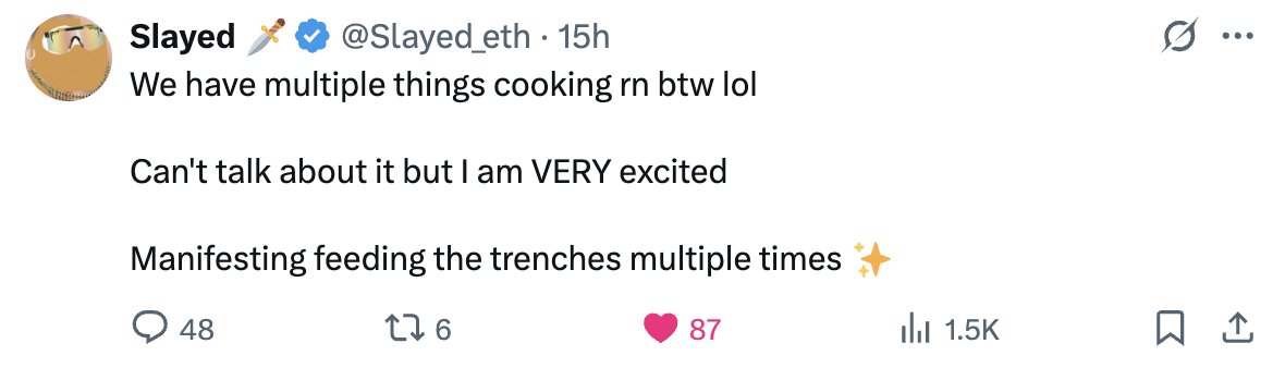 themansion_eth's tweet image. I HAVE AN ALPHA. YOU HEARD IT HERE FIRST.
This is one of the last post of @Slayed_eth, he was involved in Loudio experiment as team member if I dare to say:
And this is what he commented under my post:
SOMETHING IS COOKING AGAIN.