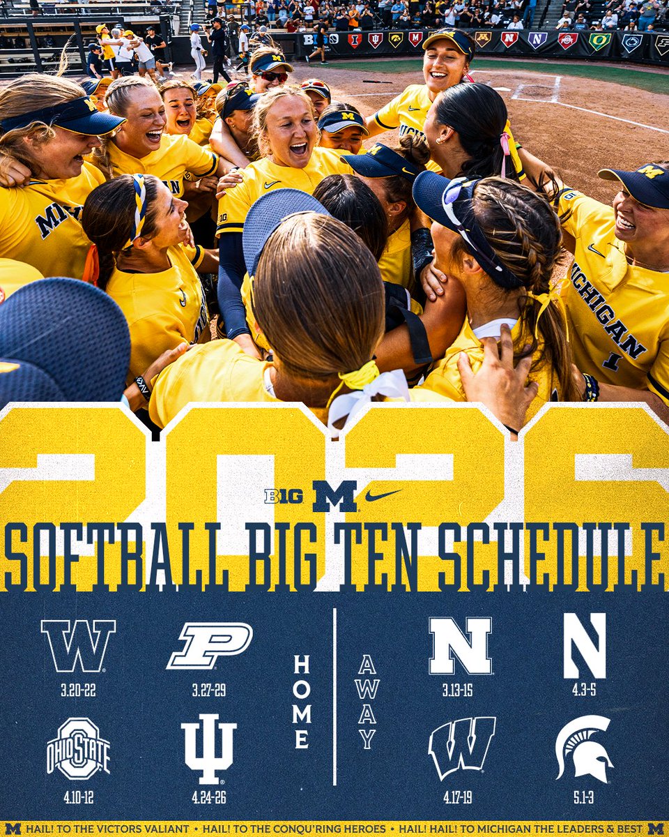 umichsoftball's tweet image. We've got a B1G part of our 2026 schedule set. 📅
Wolverines will host conference series against Washington, Purdue, Ohio State and Indiana next spring.
#GoBlue