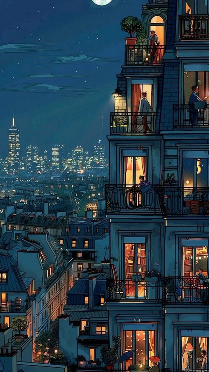 kristina7968's tweet image. "Jedes Fenster erzählt eine Geschichte, jedes Licht ein winziges Universum, das in der Stille der Nacht leuchtet. " 🌙✨