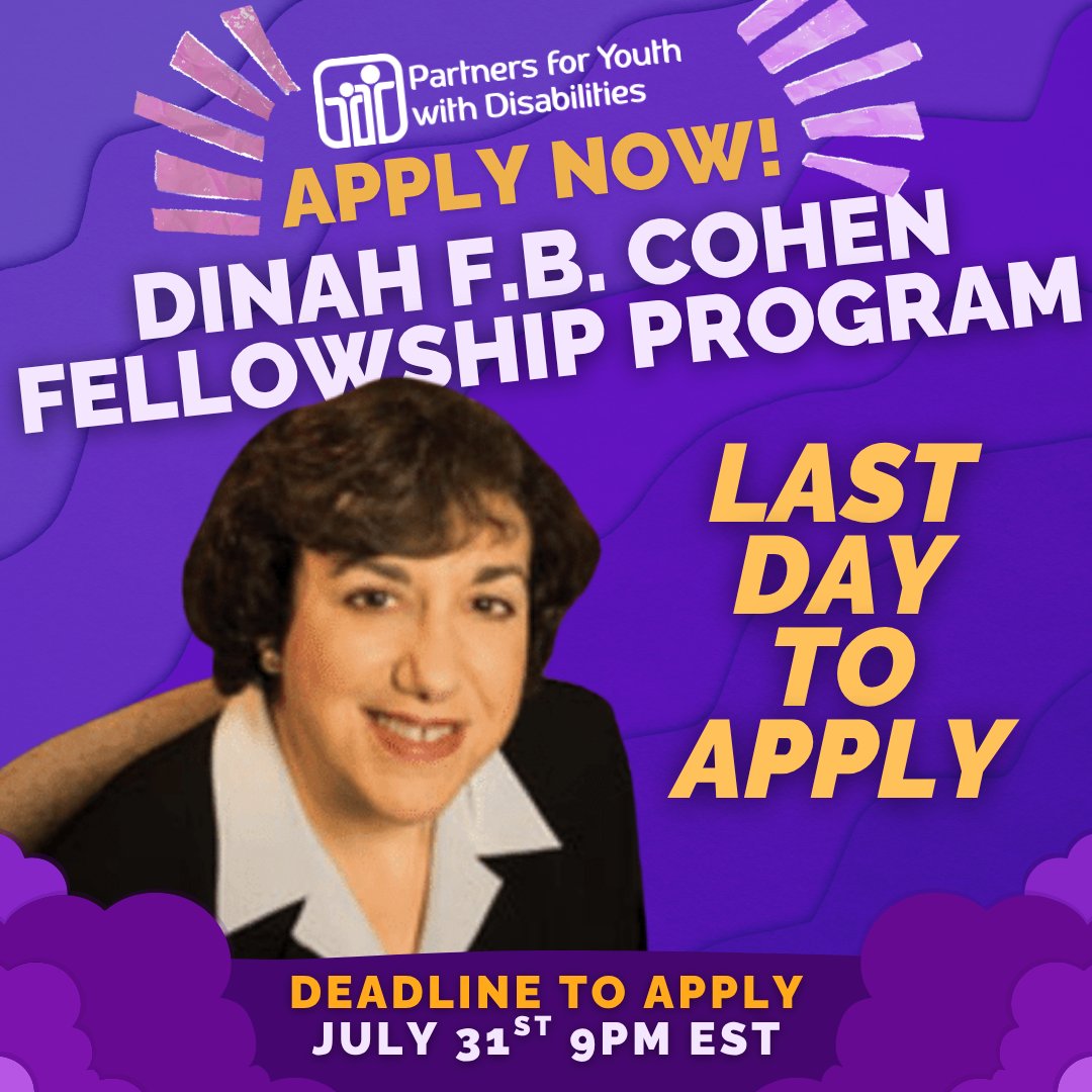 LAST DAY to apply for our Fall cohort of the Fellowship Program! 🎓

The goal of the Dinah F. B. Cohen Fellowship Program is to provide college students &amp; recent grads w/ disabilities with professional skills &amp; leadership opportunities.

ℹ️ Apply by 7/31: bit.ly/pyd-2025fellow…