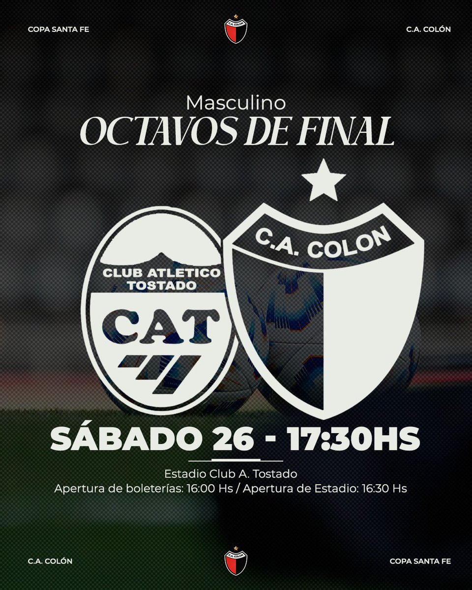 🏆 Copa Santa Fe | Venta de entradas 

-Hoy viernes hasta las 21 hs, en Costa Litoral (Dique 1, Puerto de Santa Fe).

-Mañana sábado a partir de las 16 hs. en boleterías del Club A. Tostado.

General: $10.000
Jubilados y menores hasta 12 años: $5.000
