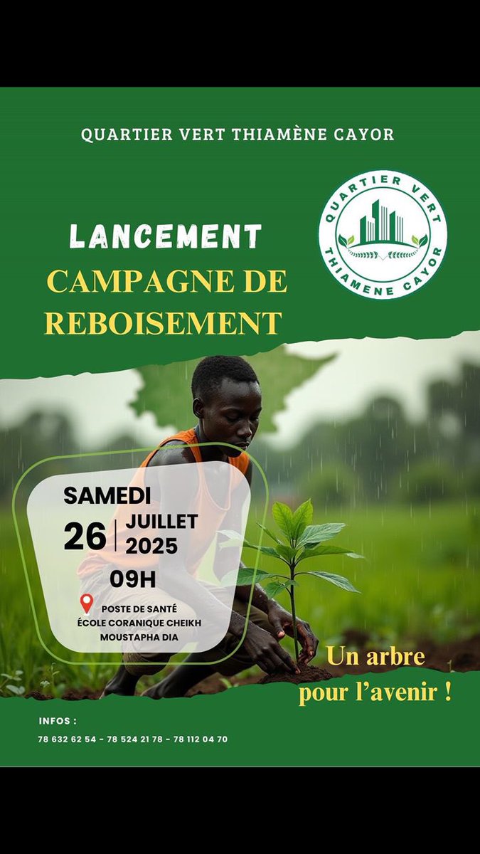 SenegalVertChal's tweet image. SEN YARAM TÀNGG NA ! Bëgg na lii😁 🌳
@Ahmath_diallo et Quartier Vert Thiamene Cayor a Louga, se mobilisent pour participer au programme de reboisement.
Bravo wa Louga ndakate da ngeeni yeungou Si louy Defar deuk bi 🌳
#SenegalVertChallenge
