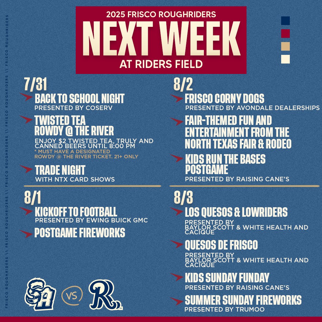 RidersBaseball's tweet image. Saddle up, we have a lot of fun on deck next week!
Details & Ticket Deals: atmilb.com/3H2nNOl 🔗