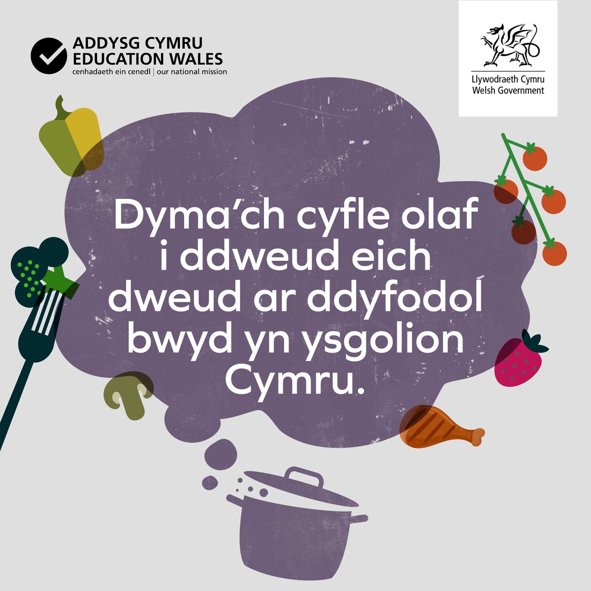 Daw Ymgynghoriad Bwyta’n Iach Llywodraeth Cymru i ben yn fuan! ⌛ 
  
Dewch i ddweud eich dweud i helpu plant i gael maeth hollbwysig. 
 
Mae fersiynau hygyrch fel Iaith Arwyddion Prydain, rhai hawdd eu darllen, a rhai i bobl ifanc yma 👉 llyw.cymru/bwytan-iach-me…

#PrydauYsgolIach